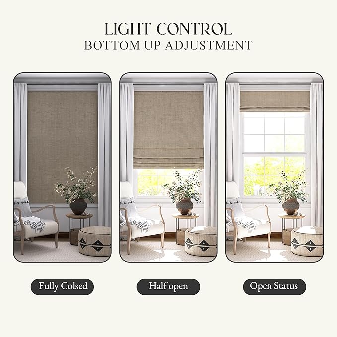 Motorized Roman Shades with Remote, Cordless Smart Blackout or Light Filtering Roman Blinds, Automatic Window Blinds for Bedroom, Living Room, Kitchen, Office, 34" W x 36" H