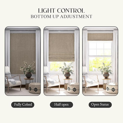 Motorized Roman Shades with Remote, Cordless Smart Blackout or Light Filtering Roman Blinds, Automatic Window Blinds for Bedroom, Living Room, Kitchen, Office, 52" W x 64" H