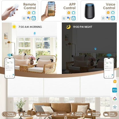 Kincmo No Drill Motorized Blinds with Remote, 100% Blackout Roller Shades for Windows, Custom Electric Blinds Compatible with Alexa, Apple Homekit, Google Home (100% Blackout Pure White)