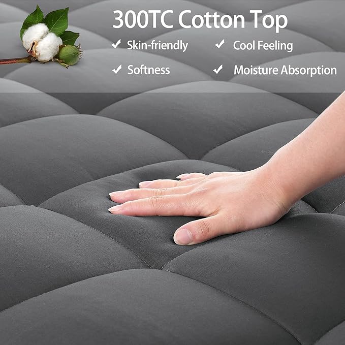 EASELAND Queen Size Mattress Pad Pillow Cover Quilted Fitted Mattress Protector Cotton Top 8-21" Deep Pocket Cooling Mattress Topper (60x80 Inches, Dark Grey)