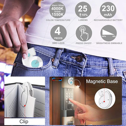 LUXSWAY Rechargeable Reading Book Light for Kids,LED Reading Lights for Books in Bed,Amber Book Lights with Magnetic, Flexible Gooseneck,Cute Bookmark Light for Bookworms-White