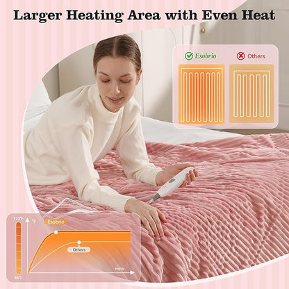 Pink Heated Blanket Twin Size Electric Blanket - 62x84'' Electric Heating Blanket with ETL and FCC Certification, Washable Heated Blanket for Office, Flannel & Sherpa, House Warming Gifts New Home