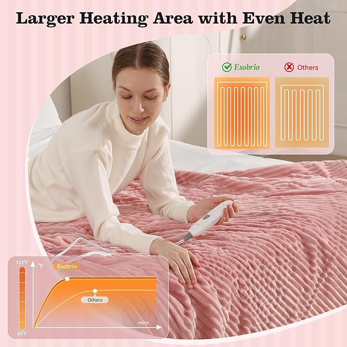 Electric Blanket Full Pink Heated Blanket 72x84 inch, Ultra Soft Flannel Sherpa Warming Blanket for Adults, 5 Heating Levels & 10 Hours Auto-off, Machine Washable Heat Blanket, Great Gifts for Grandma