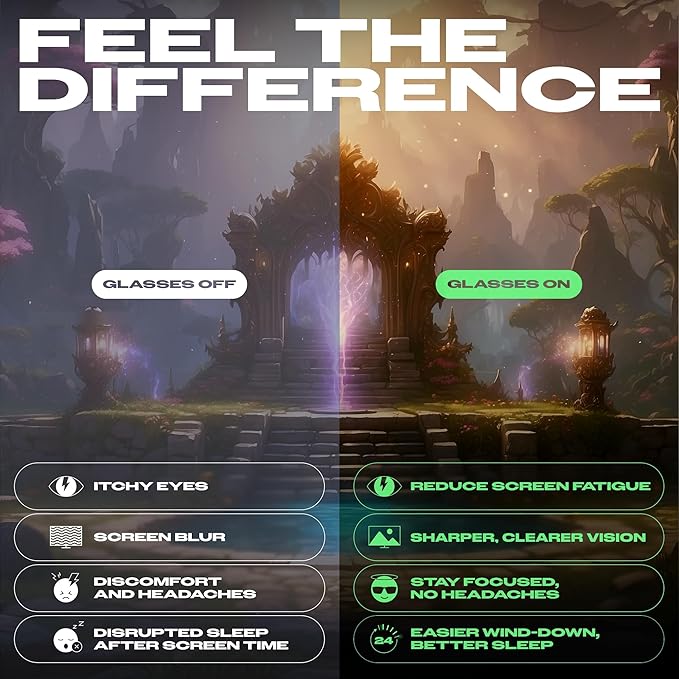 Titan Gaming Glasses, Blue Light Blocking, Night Driving Glasses for Men, Computer Protection Christmas Gift for Gamers