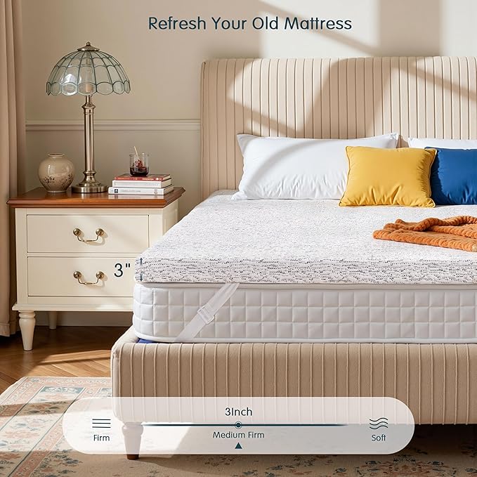SyMax Memory Foam Mattress Topper, Gel Infused Foam Topper, Breathable Bed Topper with Cover, Pressure Relieving, CertiPUR-US Certified, 3 Inch(Grey Cover), Twin XL Size
