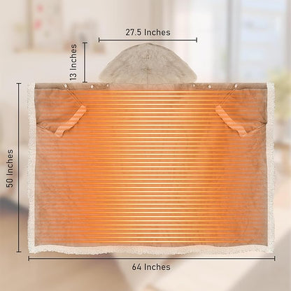 Heated Blanket Wearable Shawl Electric Throw, Heated Wrap with Pockets, Poncho Blanket Hoodie for Adult, 6 Heat Settings & 1-4H Timer Auto Off, Gift, 50 * 64", Camel