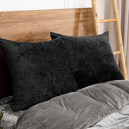 PHF Truly Velvet Euro Sham, 26"x 26",No Insert, 2 Pack Color Gradient Euro Throw Pillow Covers, Ultra Soft Cozy Pillow Covers for Luxurious Home Decorative, No Shedding, No Pilling, Black