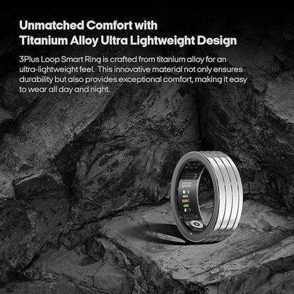 3Plus Loop - Smart Ring - Titanium - No App Subscription - Meditation Coach - Sleep Tracking - Heart Rate - Fitness w/Assisted GPS - Swim 5ATM - Up to 4 Days of Battery Life (Silver, US 9)
