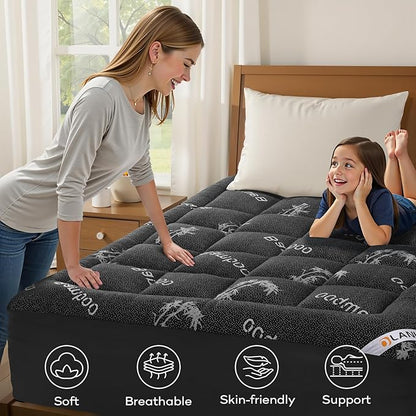 OLANLY Twin Mattress Topper – Viscose Made from Bamboo, Cooling Soft Twin Pillow Top Mattress Pad for Back Pain Relief, Plush Down Alternative Fill Bed Topper with Elastic Deep Pocket, Dark Gray