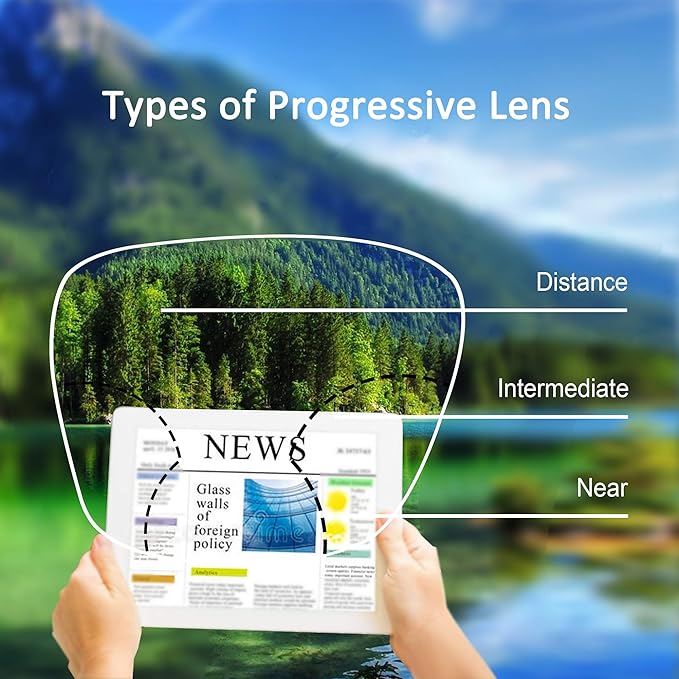 YEIN Progressive Multifocus Reading Glasses, Spring Hinge Blue Light Blocking Glasses for Women Men, No Line Multifocal Readers with Clear Lenses (+1.00/+4.00 magnification)