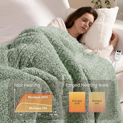 Heated Blanket Electric Blanket Throw - Fast Heating Blanket Throw Double Sided Sherpa Ultra Soft Cozy with 6 Heating Levels & 1-4 Hours Auto Off, Mashine Washable, 50 x 60 Inches, Sage