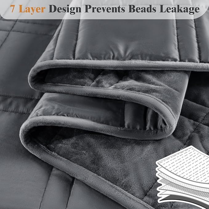 LBRO2M Weighted Blanket 20 lbs with One Cooling Side, Flannel Heavy Blanket with Glass Beads, Soft Thick Comfort Blankets for Adults,Bed Heavy Blanket 104 X 88 Inches, 20 lbs Dark Gray