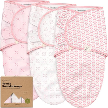 3-Pack Organic Baby Swaddle Sleep Sacks - Swaddles for Newborns, Infant 0-3 Months, Baby Girls, Boys, Soft & Snug Newborn Sleep Sack, Nursery Swaddling Blankets (Blossom, XS)