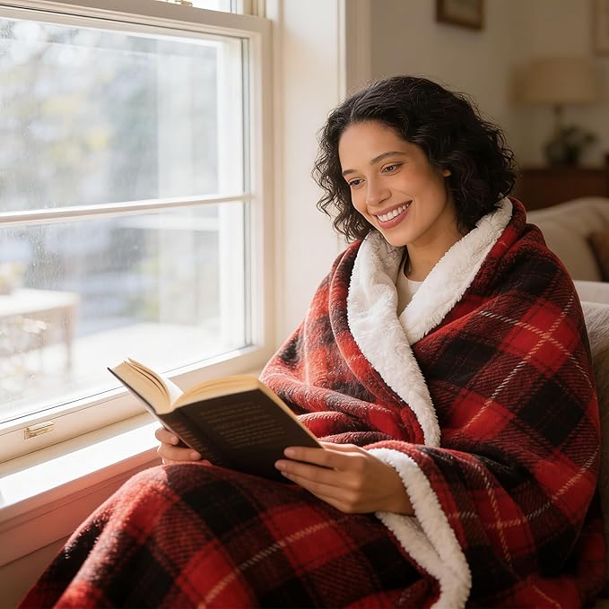 Red Christmas Electric Heated Blanket 90"x100", Fast Heating King with 8 Hours Auto Off/8 Heats Levels, Soft Plaid Sherpa with ETL Certification, Gift for Women Adults Keep Warm in Home Office