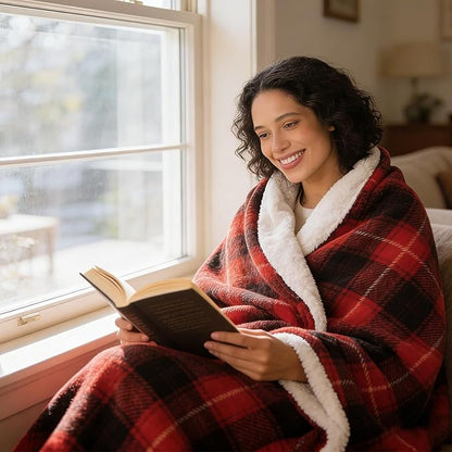 Red Christmas Electric Heated Blanket 62"x84", Fast Heating Twin with 8 Hours Auto Off/8 Heats Levels, Soft Plaid Sherpa with ETL Certification, Gift for Women Adults Keep Warm in Home Office