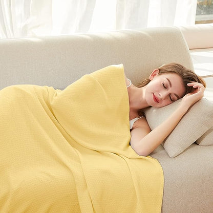 AmyHomie Cooling Blanket Queen Size, 100% Rayon Derived from Bamboo, Cool Summer Blanket for Hot Sleepers, Soft Comfy Lightweight Blankets for All Seasons(Light Yellow, 90×90in)