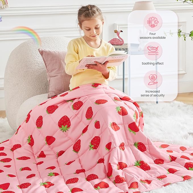 HOSUKKO Weighted Blanket - 10 lbs Pink Strawberry Heavy Blanket - Small Size Breathable Blanket(41 * 60 inches, 10 lbs)