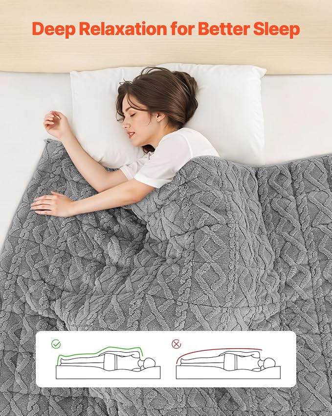 VEVOR Weighted Blanket, 20 lbs, 60 x 80 in Queen Size, Sherpa Fleece Heavy Blanket with Glass Beads, Soft Warm Cozy Fluffy Touch, for 200-250 lbs Adults, Improve Sleep Quality, Grey