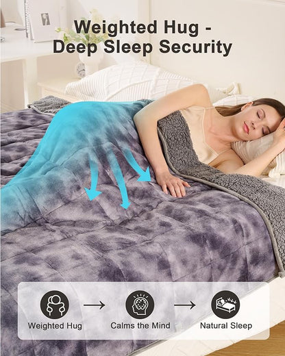 Ultra-Soft Weighted Blanket 15 lbs for Adults, Plush Sherpa Fleece Reversible Weighted Throw Comfort for Relaxation & Cozy Evenings, Hug-Like Security, Evenly Distributed, W60 x L80, Tie-Grey