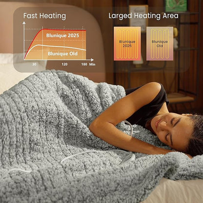 Heated Blanket Electric Blanket Queen - Fast Heating Blanket Throw Dual Control Double Sided Sherpa with 6 Heating Levels & 1-10 Hours Auto Off, Mashine Washable, 84 x 90 Inches, Grey