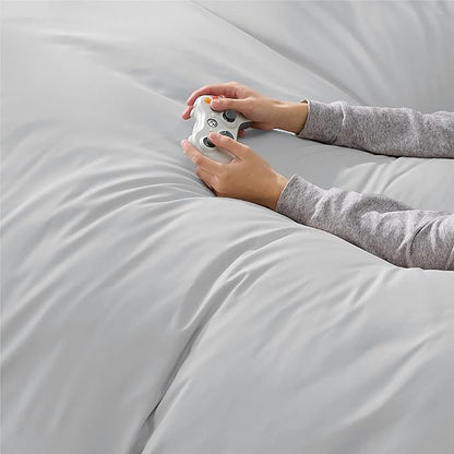 Bedsure Duvet Cover Queen Size - Soft Double Brushed Bedding Set for Kids & Adults, Zipper Closure, 3 Pieces, Includes 1 Duvet Cover (90"x90") & 2 Pillow Shams, NO Comforter, Silver Grey