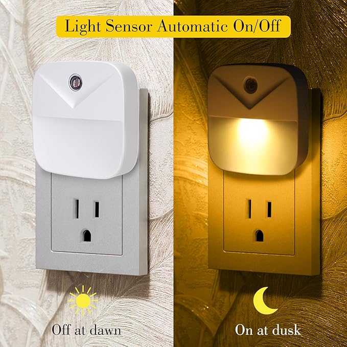 KINUR 6 Pack LED Night Light Plug into Wall, Warm White 2700K Dusk to Dawn Sensor Automatic on and Off for Kids, Nursery, Bedroom, Bathroom, Hallway, Stairs, Kitchen