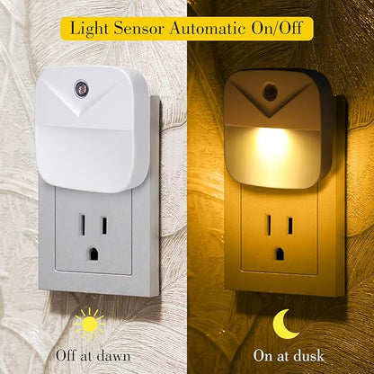 KINUR 6 Pack LED Night Light Plug into Wall, Warm White 2700K Dusk to Dawn Sensor Automatic on and Off for Kids, Nursery, Bedroom, Bathroom, Hallway, Stairs, Kitchen