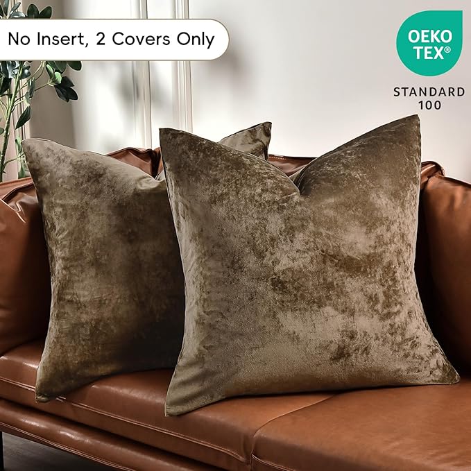 PHF Truly Velvet Euro Sham, 26"x 26",No Insert, 2 Pack Color Gradient Euro Throw Pillow Covers, Ultra Soft Cozy Pillow Covers for Luxurious Home Decorative, No Shedding, No Pilling, Khaki