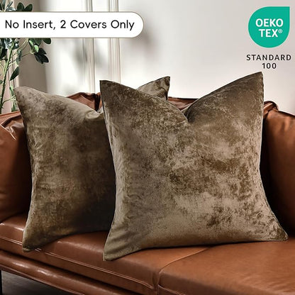 PHF Truly Velvet Euro Sham, 26"x 26",No Insert, 2 Pack Color Gradient Euro Throw Pillow Covers, Ultra Soft Cozy Pillow Covers for Luxurious Home Decorative, No Shedding, No Pilling, Khaki
