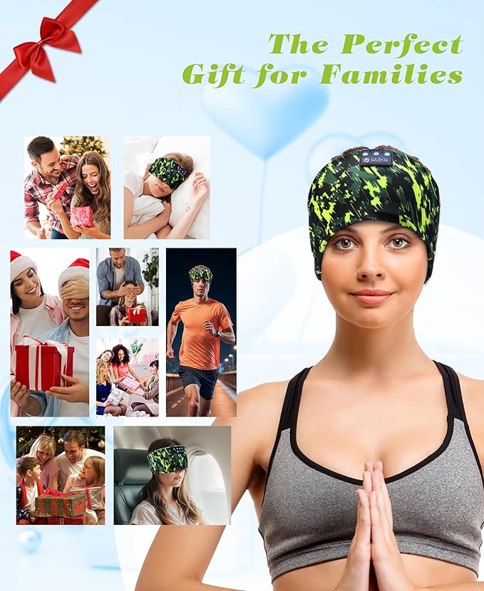 LOVE EYE Sleep Headphones Wireless Headband Headphones Bluetooth 5.4 for Side Sleeper Bluetooth Headband Earphones for Sports for tech Gadgets Gifts (Painting Green)