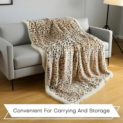 Electric Heated Blanket Twin Size 62"x84" - Microplush & Sherpa Fabric Dual-Sided, 9 Heat Settings & 10 Hours Auto Off, Cozy Warming Throw for Office or Bed, Machine Washable, Beige Leopard Print