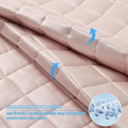 YnM Cooling Weighted Blanket for Adults, 50lbs Heavy Bed Throw Comforter with 100% PE Fabric, Ideal for Hot Sleepers or Summer Days(88x104 Inches for Queen/King Bed, 50 Pounds, Pink)