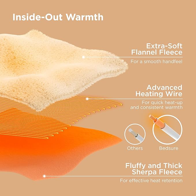 Bedsure Electric Blanket Queen Size - Dual Control Heated Blanket Queen, Fast Heating with 10 Time Settings & 10 Heat Settings, Warm Gift for Grandma (84x90 inches, Taupe)