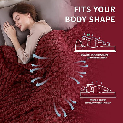 Knitted Weighted Blanket Kids, No Beads Heavy Blanket 40” x 60'' 7lbs, Breathable Chunky Knit Blanket, Cooling Weighted Blanket for Hot Sleepers, Christmas Home Decor (Red)