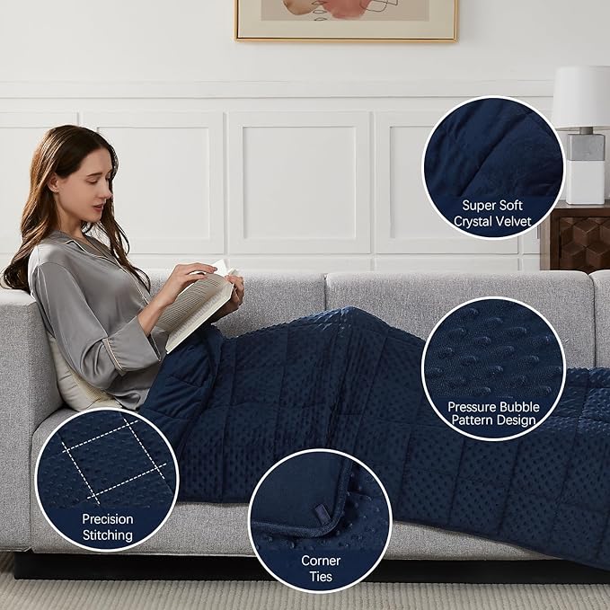 CuteKing Weighted Blanket - Weighted Blanket with Premium Glass Beads - Heavy Blanket Crystal Velvet for Comfort Sleep - Thick Blanket All Season (15lbs, 48"x72", Blue Bubble)