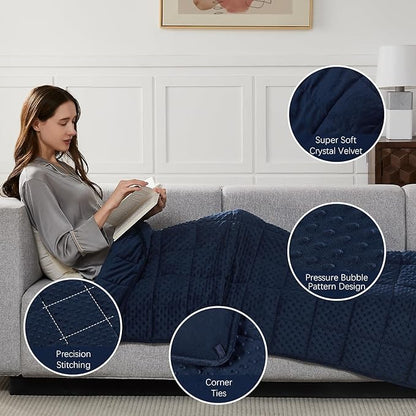 CuteKing Weighted Blanket - Weighted Blanket with Premium Glass Beads - Heavy Blanket Crystal Velvet for Comfort Sleep - Thick Blanket All Season (20lbs, 60"x80", Blue Bubble)