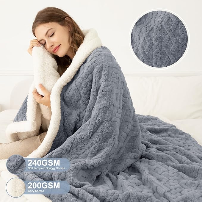 King Size Heated Blanket 100"X90" Blue - Soft Thick Warm Sherpa Electric Blanket for Winter with Dual Control, 5 Heating Levels & 10hrs Auto Off for Women, Overheating Protection for Bed