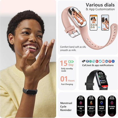 FITVII Slim Fitness Tracker AMOLED with Blood Oxygen, Blood Pressure, 24/7 Heart Rate and Sleep Tracking, IP68 Waterproof Activity Trackers and Smart Watches with Step Tracker, Pedometer for Women Men