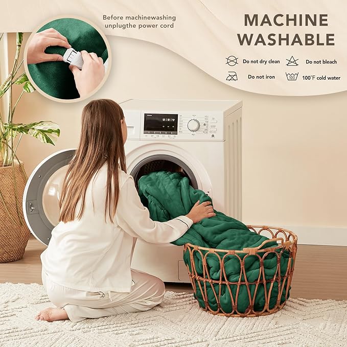 Homemate Electric Heated Blanket Queen Size - 84"x90" Heating Blanket Queen Size Dual Control 1/2/4/6/8 Hours Auto-Off 10 Heat Level Over-Heat Protection Flannel Sherpa ETL Certification