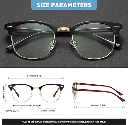 Blue Light Blocking Glasses Vintage Half Frame UV Clear Lens Anti Eyestrain Computer Gaming Glasses for Women Men(P59)