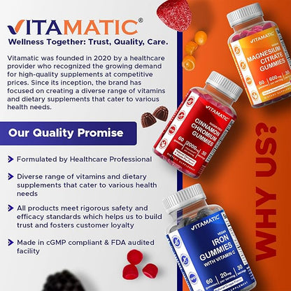 Vitamatic Melatonin 20mg Gummies for Adults, 30 Servings - 60 Count - Non-Habit Forming Supplement
