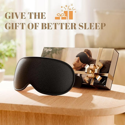 Sleep Mask for Men Women - 100% Blackout Eye Masks for Sleep, Zero Pressure 3D Sleeping Mask, Adjustable Light Blocking Eye Cover Blindfold for Travel, Nap, Night Work, Office - Black