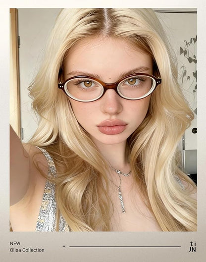 TIJN Olisa Blue Light Blocking Glasses for Women Men,Oval Glasses Frame Bluelight Glasses for Gaming/Computer/Screen