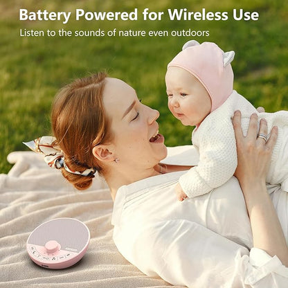Portable White Noise Sound Machine with 18 Sleep Sounds, Battery Powered Bluetooth Function Knob Volume Control Sleep Timer, Travel White Noise Machine for Sleeping Adults Baby(Pink)