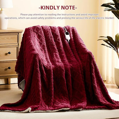 Heated Electric Blanket Full Size-72"x84" Heating Blanket with 10 Heating Levels & 5 Time Settings Over-Heat Protection，Winter Warmer for Adults with ETL Certification（Red）