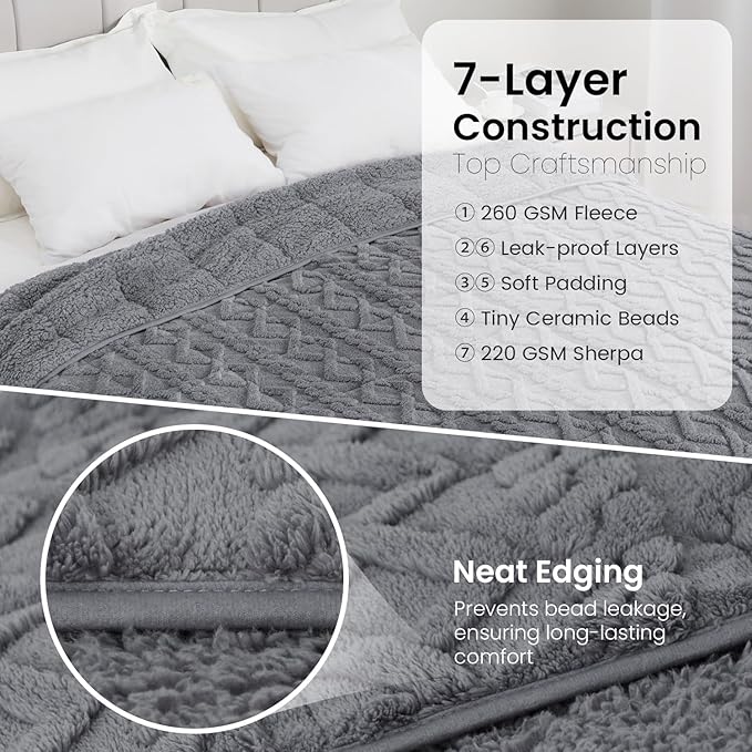 Weighted Blanket Queen Size 17lbs, Ultra-Warm Thick Sherpa Weighted Blankets for Sleep Natural, Winter Bed Blanket with Ceramic Beads, Classy Soft Jacquard Knitted Heavy Blanket, Grey, 60 x 80 inches