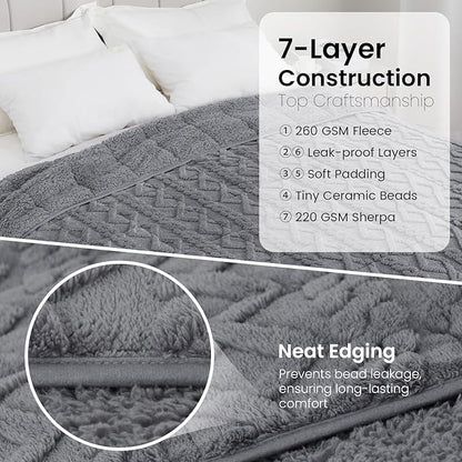 Drewin Sherpa Weighted Blanket for Adults (48" x 72" 10lbs, Grey), Dual Sided Cozy Soft Fleece Bed Blanket for Sleep Natural and Relaxing, 3D Jacquard Cable Pattern Warm Weighted Blankets for Sofa Bed