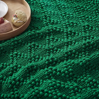 Knitted Weighted Blanket for Adult, Chunky Knit Weighted Throw for Sleep 48"*72" 12lbs, Cooling Breathable Heavy Blanket for Hot Sleepers, Machine Washable Blanket for Room Decor(Green)