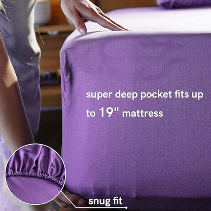 YnM Cooling Bed Sheet Set with 100 Percent Rayon Derived from Bamboo, 400TC Fabric with 2 Pillowcases and Flat Sheet, Deep Pocket Fit 19'', Silky-Soft & Sweat Wicking, 4 Piece (Full, Lavender Purple)
