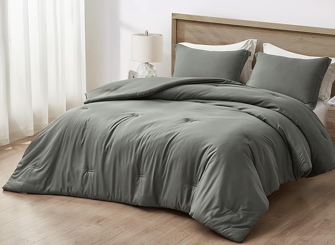 Chezmoi Collection Cliff 3-Piece Lightweight Cooling Comforter Set, King - Rayon Derived from Bamboo & Polyester Blended, Soft Breathable Bedding for Hot Sleepers, Dark Gray